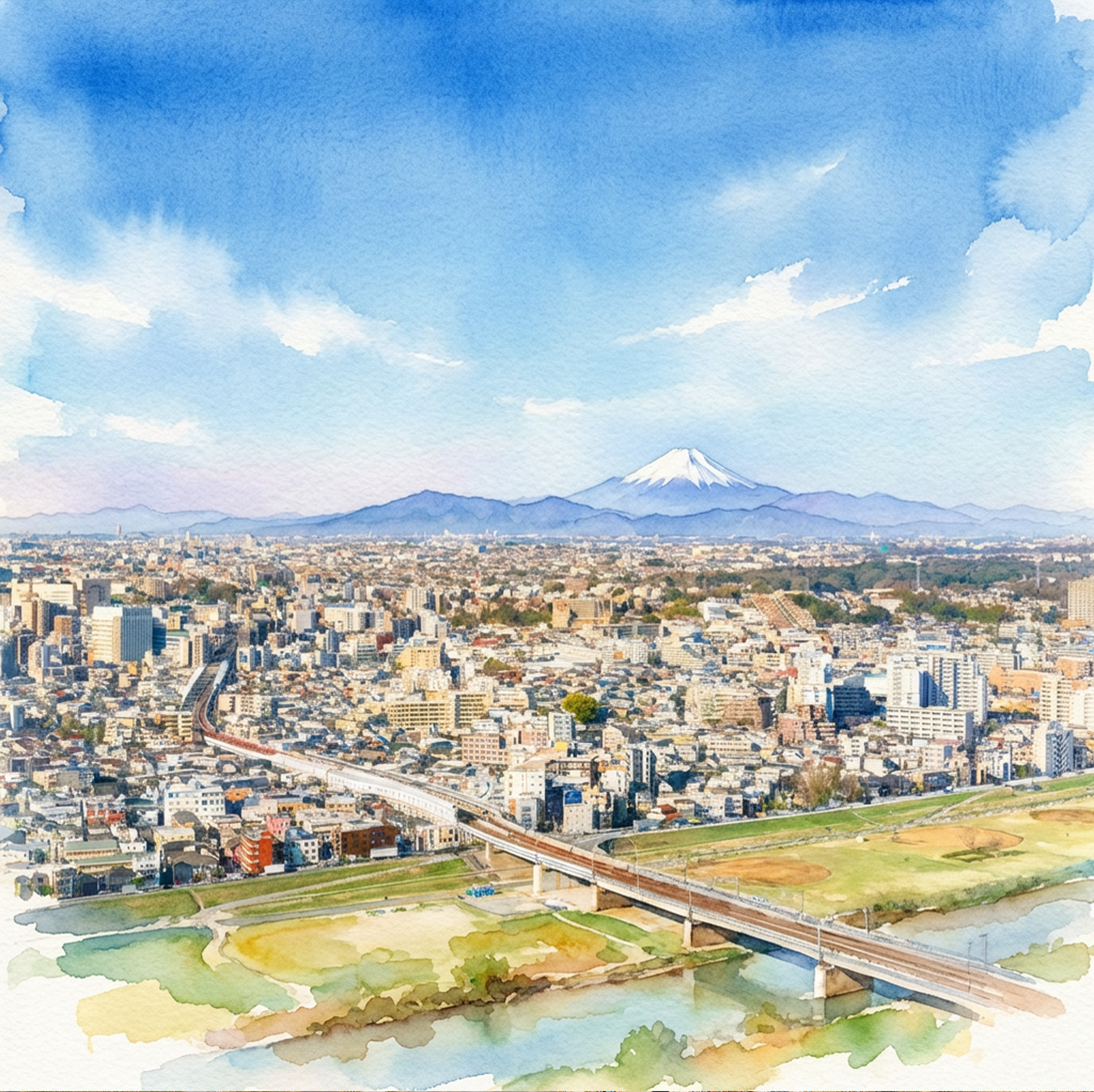 多摩川沿川の街並み